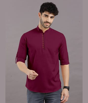 VTEXX Maroon Cotton Blend Men's Shirt Style Kurta ( Pack of 1 )