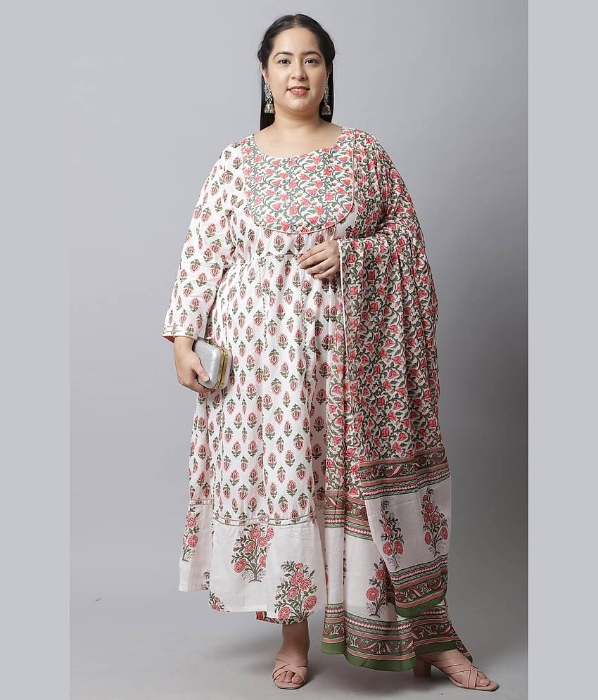 Rajnandini - White Anarkali Cotton Women's Stitched Salwar Suit ( Pack of 1 )