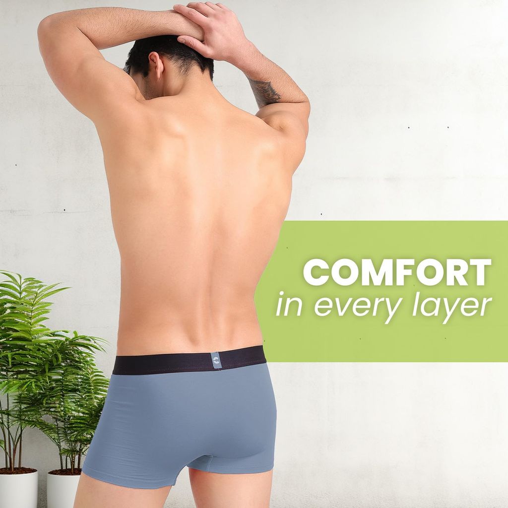 Freecultr Men's Underwear Organic Cotton (Ultrasoft Waistband) Premium Snug-Fit Trunk Pack of 1-Shadow Blue