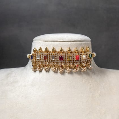 Gold Polish Navarathana Silver Choker CH1337
