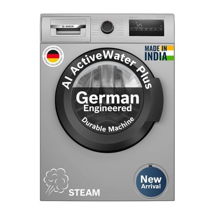 Bosch 7 kg 5 Star Front Load Fully-Automatic Washing Machine, Antibacterial Tech, AI ActiveWater, 15 Wash Programs, 53L Large Drum, SoftCare Paddle, Silver, WAJ24266IN (2026 Model) Bosch 7 kg 5 Star Front Load Fully-Automatic Washing Machine, Antibacteri