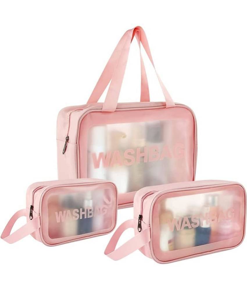 House Of Quirk White Toiletry Wash Makeup Cosmetic PVC Bag (Set of 3)