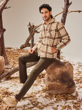 Brown Checkered Shacket-M / Brown