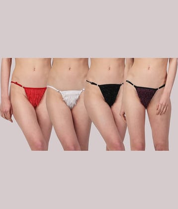 D Naked Pack of 4 Blended Solid Women's G-Strings ( Multi Color )