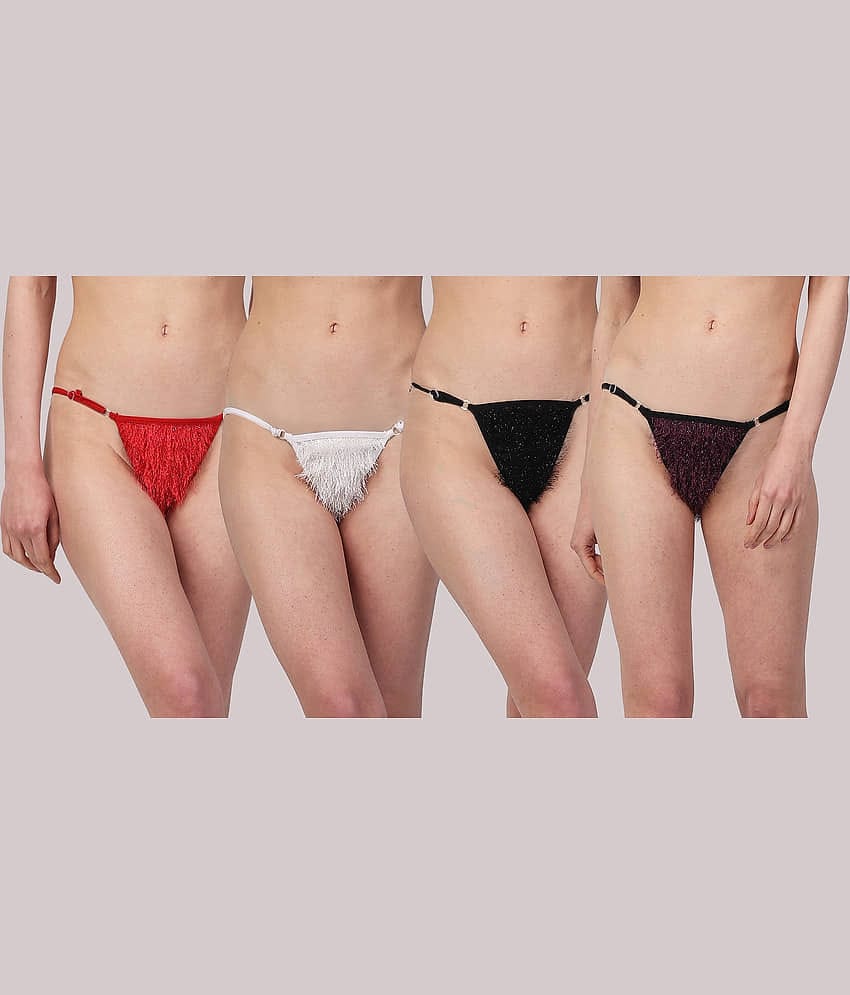 D Naked Pack of 4 Blended Solid Women's G-Strings ( Multi Color )