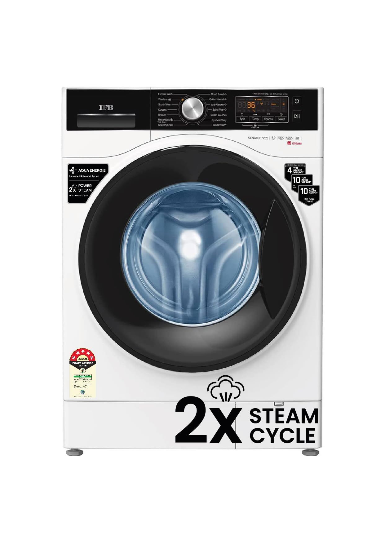 IFB 8 Kg 5 Star Front Load Washing Machine 2X Power Steam (Senator VSS 8012, White & Black, In-built Heater, 4 years Comprehensive Warranty) IFB 8 Kg 5 Star Front Load Washing Machine 2X Power Steam (Senator VSS 8012, White & Black, In-built Heater, 4 ye