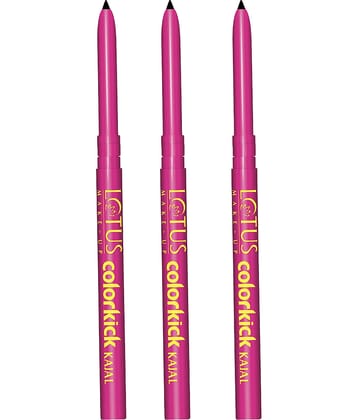 Lotus Makeup Colorkick Kajal Black Water proof 0.28g (Pack of 3)
