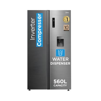Midea 560 L Side by Side Refrigerator, Inverter Compressor, Multi Air Flow Cooling, Water Dispenser (MDRS704FGF46 Frost Free, Energy Efficient, Large Capacity, Bru-Steel Finish) Midea 560 L Side by Side Refrigerator, Inverter Compressor, Multi Air Flow C