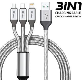 USB Type C Cable 1.2 m 48 Watt Multi Charging Cable 3 in 1 Nylon  Multiple USB Fast Charging