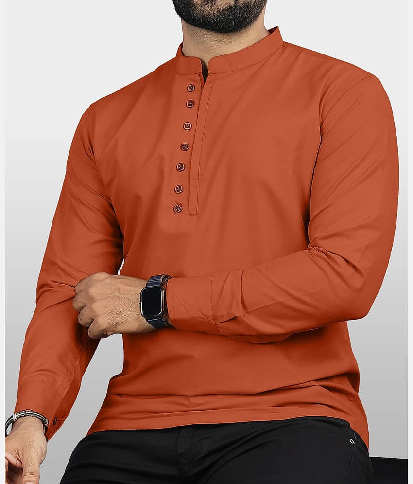 VTEXX Mustard Cotton Blend Men's Shirt Style Kurta ( Pack of 1 )