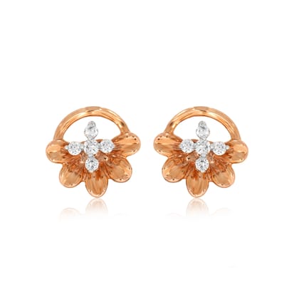 Senco Gold Sleek Flower Diamond Studs (2.3 gram / 0.16 Ct / GH-VS / 14K Rose Gold)