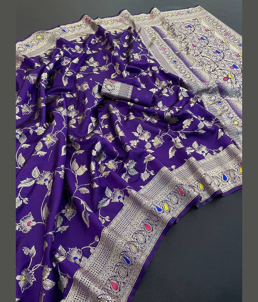 fab woven Art Silk Woven Kanjeevaram Sarees With Unstitched Blouse Piece ( Purple )