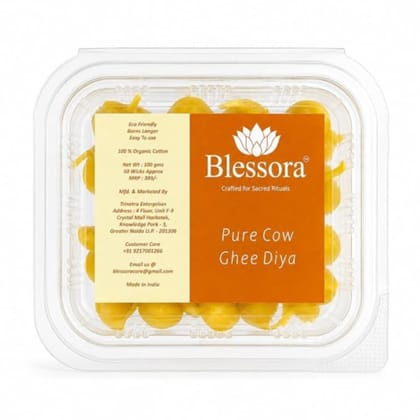 Pure Ghee Cotton Wicks Diya Batti - Ready Ghee Diyas for Pooja | Long Lasting Aarti Use | Temple Daily Worship (50 Pieces)