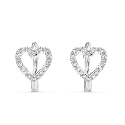 stone paved Heart huggie pair-Rhodium plated