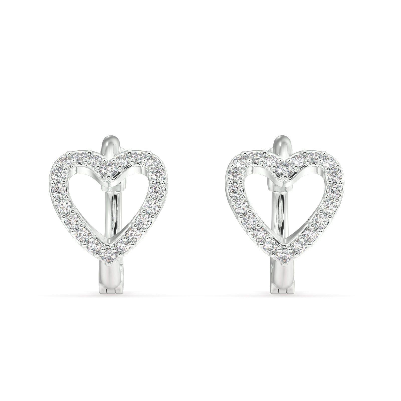 stone paved Heart huggie pair-Rhodium plated