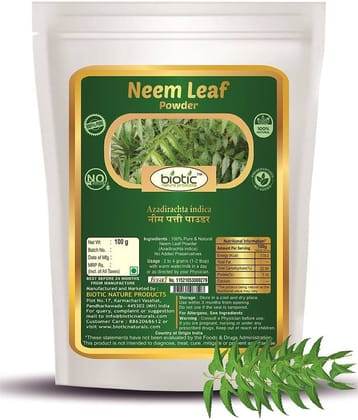 Biotic Neem Leaf Powder - Neem Leaves Powder (Azadirachta Indica) 100 gm