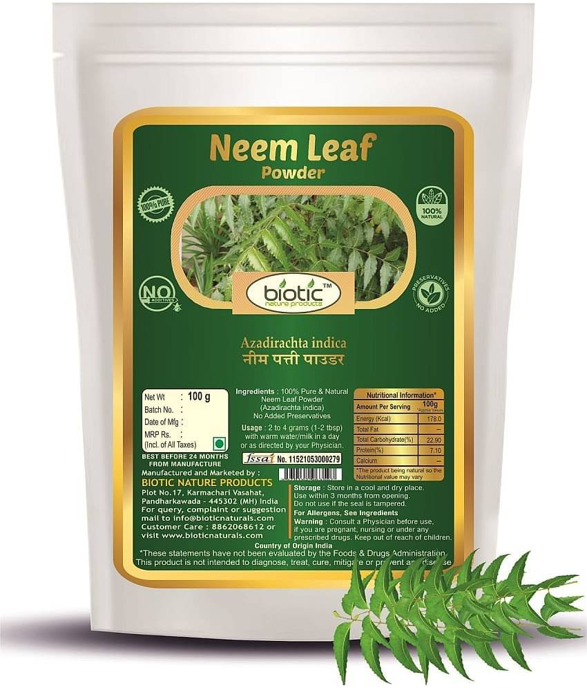 Biotic Neem Leaf Powder - Neem Leaves Powder (Azadirachta Indica) 100 gm