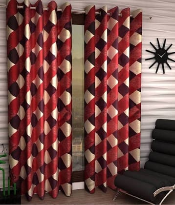 N2C Home Floral Semi-Transparent Eyelet Curtain 7 ft ( Pack of 2 ) - Maroon