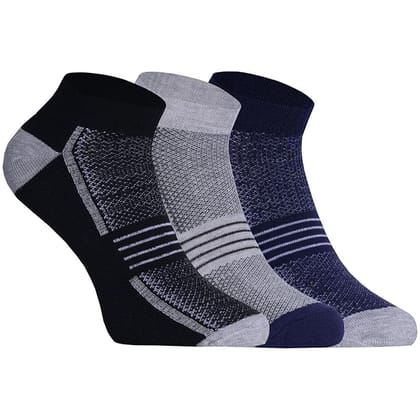 USOXO Men's Socks I Net & Lining Design Comfort Stylish ultra-feel Cushioned Made with Combed Cotton Ankle Length I Ankle Length Free Size Sock for Gym Sports Running & Activity Wear - Pack of 3
