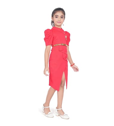 Girl's Cotton Soild Short Sleeve Close Neck Dress (Pink, 9-10_Yrs)-PID63789 Girl's Cotton Soild Short Sleeve Close Neck Dress (Pink, 9-10_Yrs)-PID63789