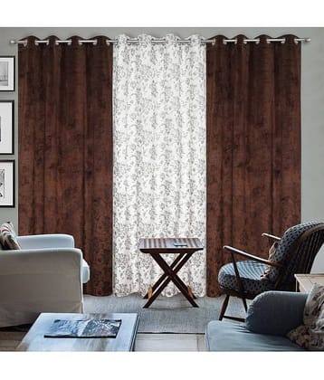 Kraftiq Homes Floral Blackout Eyelet Curtain 9 ft ( Pack of 3 ) - Multicolor