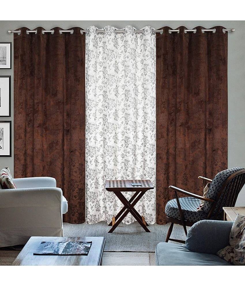Kraftiq Homes Floral Blackout Eyelet Curtain 9 ft ( Pack of 3 ) - Multicolor