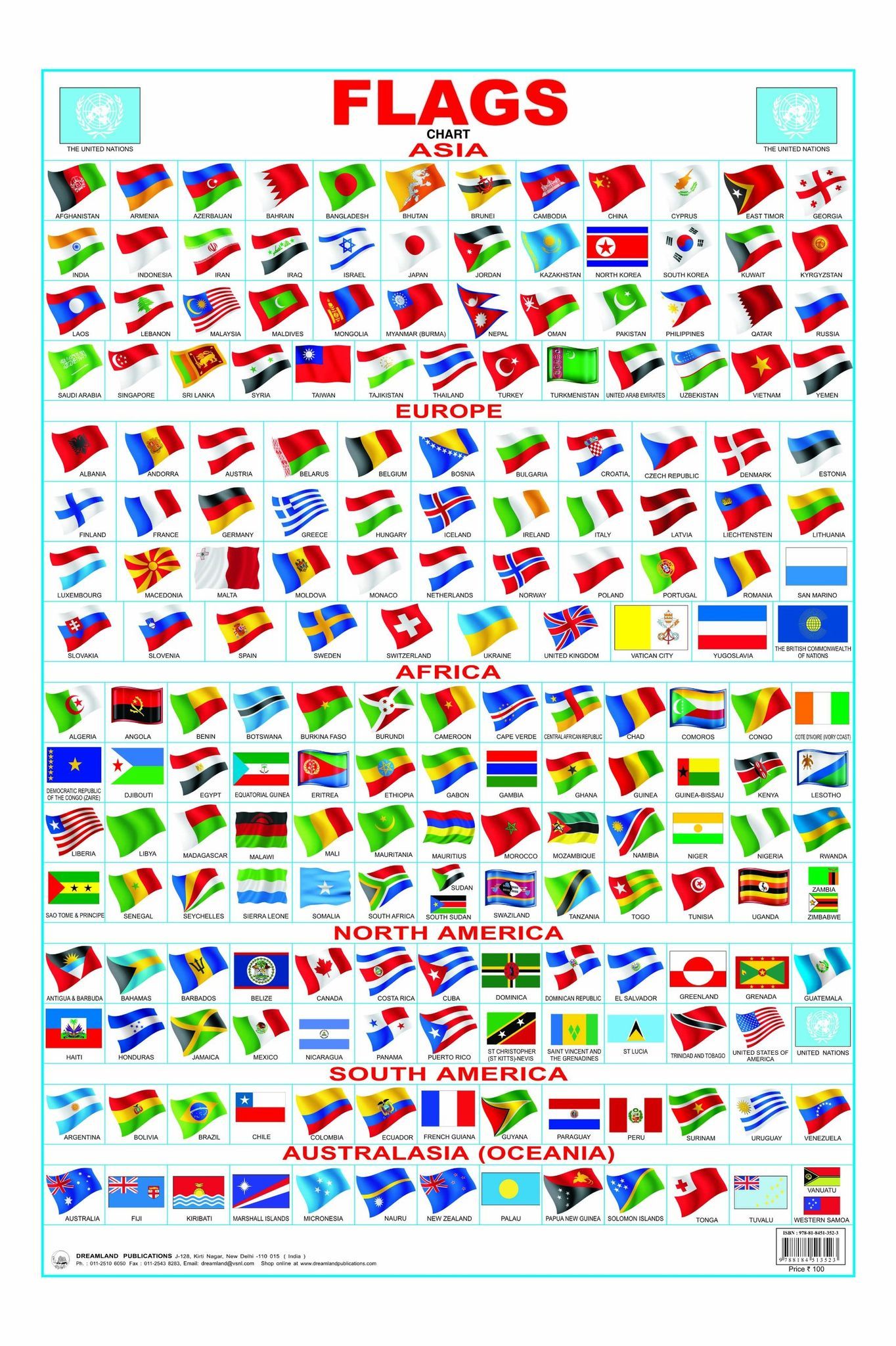 Flag Chart Educational Wall Chart - Both Side Hard Laminated (Size 48 x 73 cm) [Wall Chart] Dreamland Publications