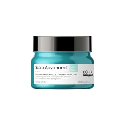 LOreal Professionnel Scalp Advanced Anti-Oiliness 2-In-1 Deep Purifier Clay | For Oily Scalp | With 3% AHA, 250 Gm