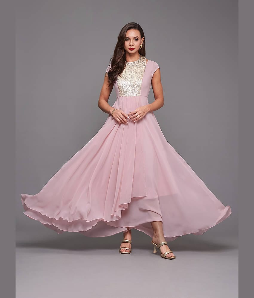 Miss Chase Women Polyester Solid Gown ( Pink )