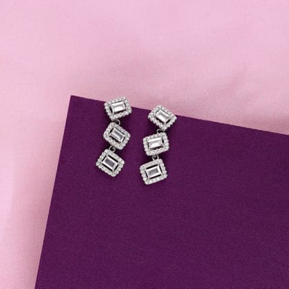 Triple Luxe Sparkle Drop Earrings-White Stone / Silver