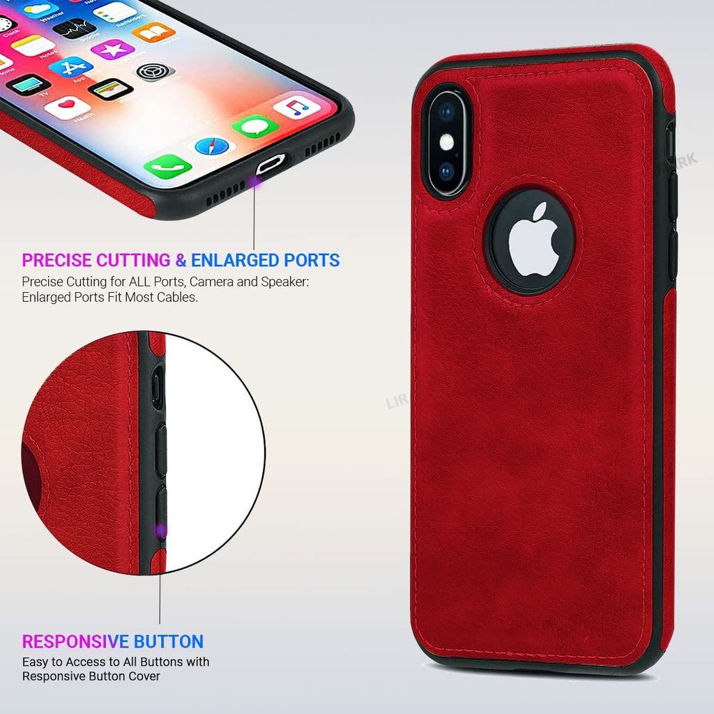 LIRAMARK PU Leather Flexible Back Cover Case Designed for iPhone X/Xs