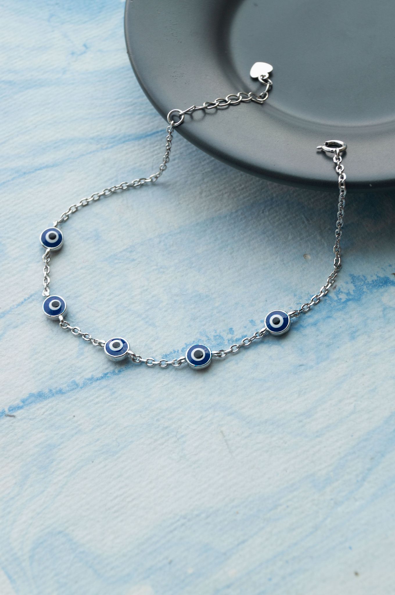 Stationed Protection Evil Eye Sterling Silver Chain Bracelet-Silver / 6.5 inches adjustable upto 7.5 inches