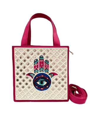 Hamsa Mini Lippan Art Handbag with zipper