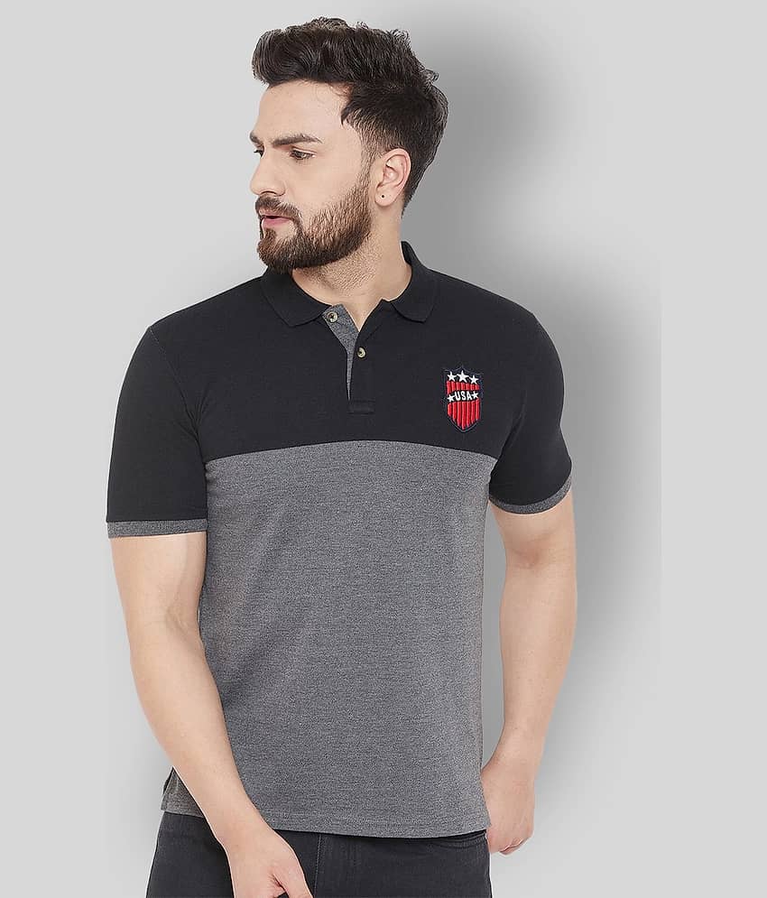 AUSTIN WOOD Pack of 1 Cotton Blend Regular Fit Colorblock Half Sleeves Men's Polo T Shirt ( Grey )