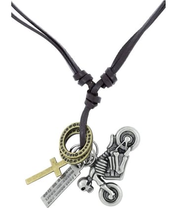 The Jewelbox Hip Hop Punk Skull Scooter Cross Bronze Vintage Dog Tag Oxidised Leather Pendant Chain Boys