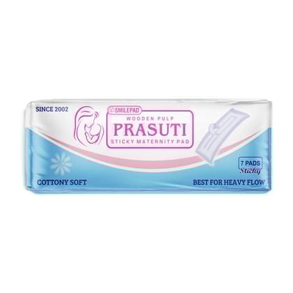 Prasuti Sticky Maternity Pad After Delivery for Women - Pack of 7 Pads, Super Absorbent, Soft and Comfortable Postpartum Pads for heavy bleeding, Adhesive Sticky Tape