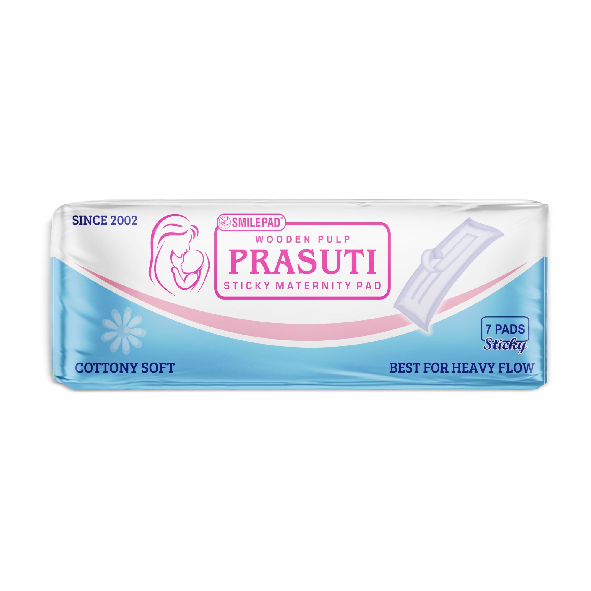 Prasuti Sticky Maternity Pad After Delivery for Women - Pack of 7 Pads, Super Absorbent, Soft and Comfortable Postpartum Pads for heavy bleeding, Adhesive Sticky Tape