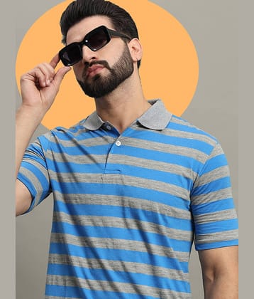 GET GOLF Pack of 1 Cotton Blend Regular Fit Striped Half Sleeves Men's Polo T Shirt ( Blue )