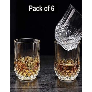 Heavy Unbreakable Plastic Crystal Transparent for Multipurpose ( Water/Juice ) Glass Set of 6 - 315ml.