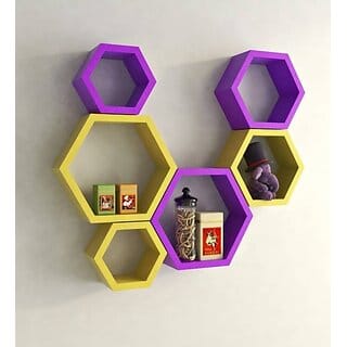 Onlinecraft Wooden Shelf Wooden Wall Shelf (Number Of Shelves - 6, Yellow, Purple, Multicolor)