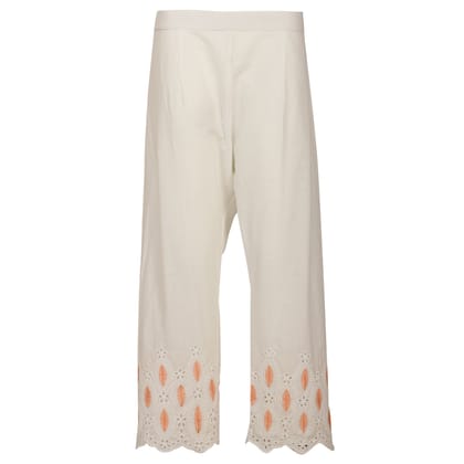 Cotton ankle pants in lace and cutwork fabric-XS