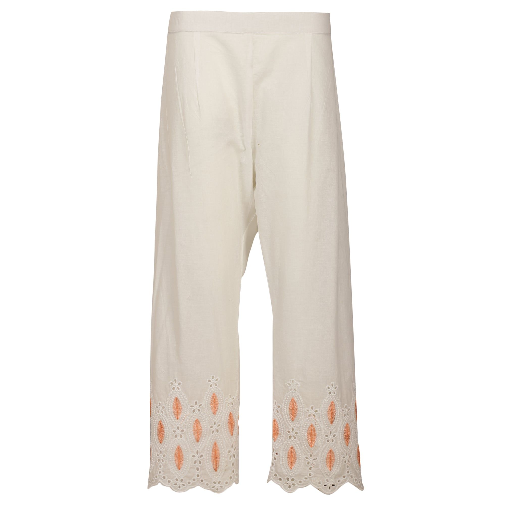 Cotton ankle pants in lace and cutwork fabric-XS