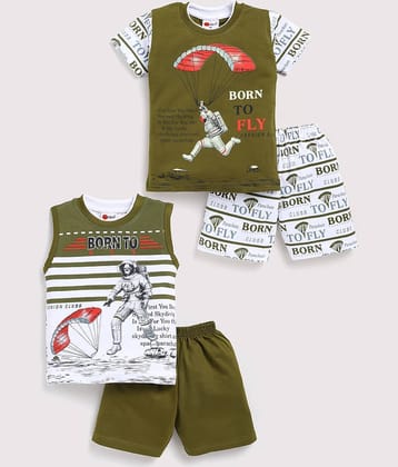 Mars Infiniti Pack of 2 Boys Cotton T-Shirt & Pants Set ( Green )