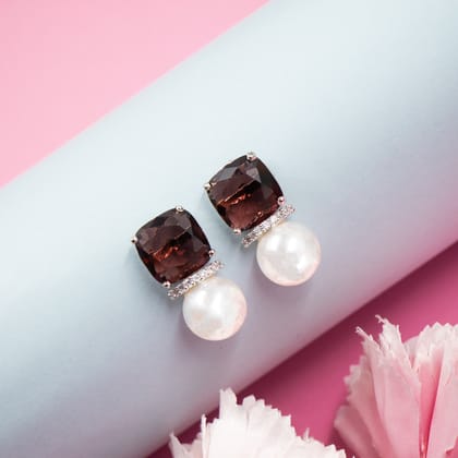 Silver Merlot Pearly Earrings