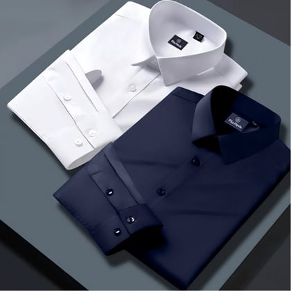 Combo of 2 Formal shirts Navy Blue & White Colour-S