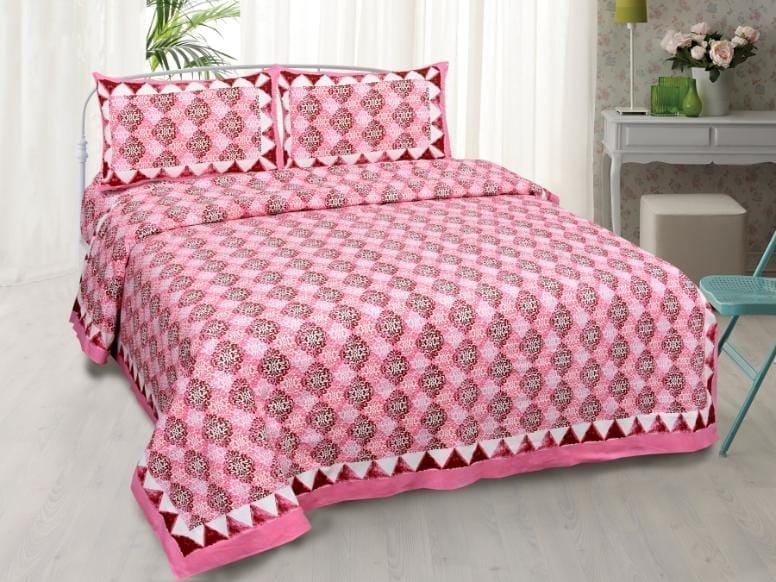 3001-Hometrade India-Standard King Size (90*108 Inches) Double Bedsheet With 2 Pillow Cover-RJ-14-Jaipur lining-3617