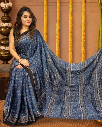 Heritage Hues Modal Silk Rich Indigo Ajrakh Saree