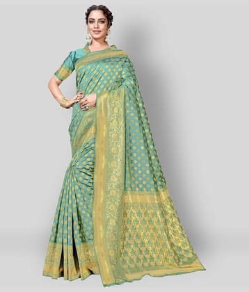 Dressy Silk Blend Printed Saree With Unstitched Blouse Piece ( Multicolor )