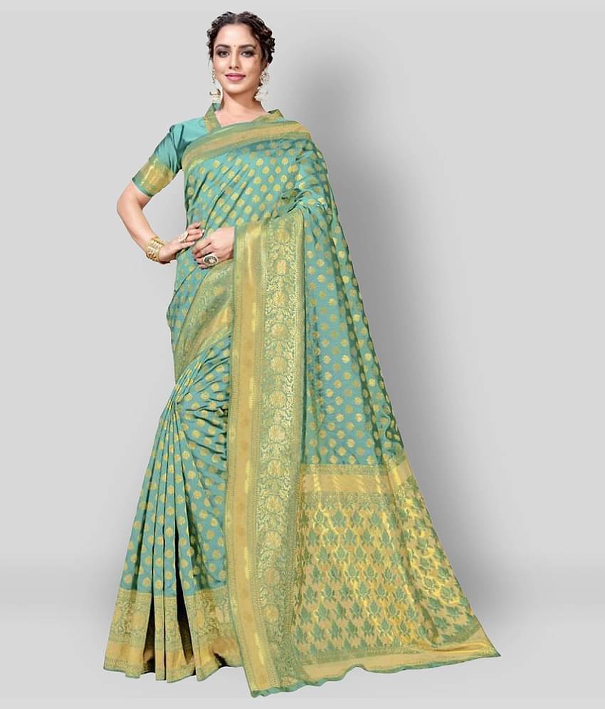 Dressy Silk Blend Printed Saree With Unstitched Blouse Piece ( Multicolor )