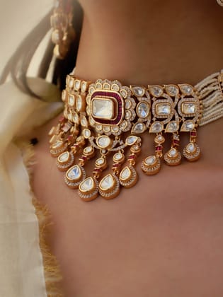 Seren Pink Polki Necklace Set-Pink